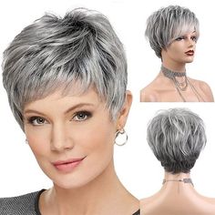 Category:Synthetic Wig; Gender:Women's; Wig Type:Natural Wigs; Occasion:Birthday,Vacation,Party / Evening,Daily Wear; Age Group:Adults; Color Shade:Gray,Brown,Blonde; Hair Material:Synthetic Hair; Cap Construction:Machine Made; Texture:Straight; Length:Short; Features:Fluffy,Comfortable,Fashion,Easy to Carry,Soft; Heat Resistant:Yes; Listing Date:04/10/2023; Cap Circumference:; Front to Back:; Nape of Neck:; Side to Side Across Forehead:; Side to Side Over Top:; Temple to Temple Across Back:; Ha Gray Wigs, Women Pixie Cut, Natural Hair Wigs, Spiky Hair, Grey Wig, Cosplay Hair, Corte Pixie, Short Grey Hair, Natural Wigs