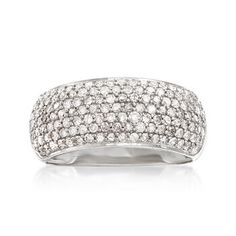 Ross-Simons - 1.00 ct. t.w. Pave Diamond Ring in 14kt White Gold. Size 9. Make a dazzling statement with this luxurious ring. Sparkling with multiple rows of 1.00 ct. t.w. pave diamonds, it will light up any look! Set in polished 14kt white gold. 5/16" wide. Diamond ring.  Diamond birthstones are the perfect gift for April birthdays. Pave Ring Band, Pave Diamond Rings, Swirl Diamond Ring, Sterling Silver Jewelry Rings, Diamond Birthstone, Diamond Fashion Rings, Pave Diamond Ring, Fine Jewelery, Circle Diamond