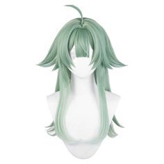 a wig with long green hair and bangs