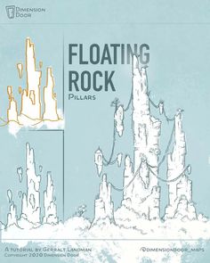 an advertisement for floating rock pillars