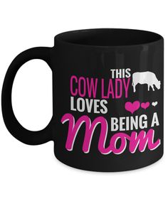 this bulldog mom loves being a mom black coffee mug with pink lettering on the side