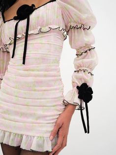 Vienna Mini Dress | For Love & Lemons Cute Long Sleeve Mini Dress For Spring, Mini Dresses With Ruffles, Elegant Pink Mini Hem Dress, Feminine Long Sleeve Mini Dress For Casual Wear, Cute Mini Dress For Parties, Ruched Mini Dress For Garden Party, Cute Spring Evening Mini Dress, Feminine Pink Mini Hem Dress, Feminine Spring Mini Dress