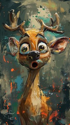 a painting of a deer with big eyes