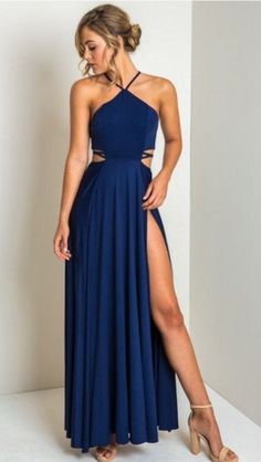 Fancy Outfit, Cheap Prom Dresses Long, Grad Ideas, Dress Fancy, Outfit Party, Floor Length Prom Dresses, Cutout Maxi Dress, Dress Well, Blue Evening Dresses