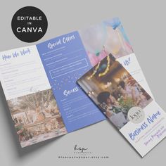 two fold brochures with photos and text on them