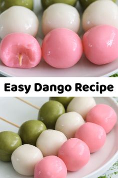 close up image of pink, green, and white Hanami dango on bamboo skewers Hanami Dango Recipe, Hanami Dango, Snacks Japonais, Desserts Japonais, Japenese Food, Japanese Dessert Recipes, Food Japanese, Easy Japanese Recipes