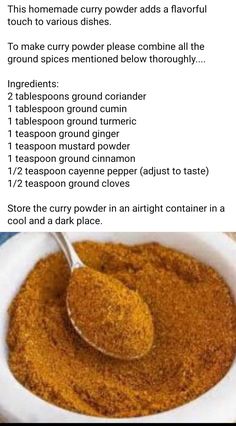 the ingredients for homemade curry powder in a white bowl