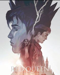 the poster for red queen is shown with two people facing each other and lightning in the background