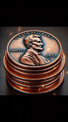 a stack of coins sitting on top of each other in front of a black background