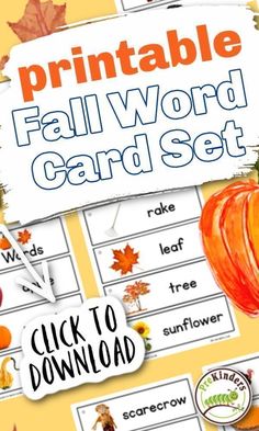 the printable fall word card set is shown