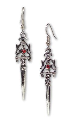 PRICES MAY VARY. Cast in high grade pewter with an anti-tarnish finish Silver antique finish with red Austrian crystals Surgical steel fish hook earring wires 2 1/2 inches long x 1/2 inch wide including earring wire Hand crafted and MADE IN USA These uniquely styled dangle earrings are cast in fine pewter and plated with an anti-tarnish silver finish. They feature surgical steel ear wires which help to eliminate most metal allergies. All of our earrings are hand crafted and made in the USA. Kay Jewelry, Earring Wire, Gothic Skull, Needful Things, Fish Hook Earrings, Earrings Drop, Gothic Jewelry, Jewelry Inspo, Dream Jewelry