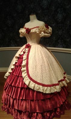 Princess Dresses Victorian, Rose Fantasy Dress, Red And White Victorian Dress, Red Rococo Dress, 1800’s Dress, Victorian Party Dress, Georgian Era Dress, Olden Day Dresses, Victoria Era Dress