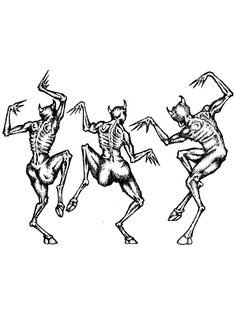 three skeletons dancing with arms outstretched