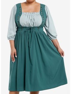 The Lord Of The Rings Hobbit Lace-Up Dress Plus Size Plus Size Fairycore, Plus Size Disney, Star Wars Princess Leia, Plus Size Fall Outfit, Retro Skirt, Her Universe, Teal Dress, The Lord Of The Rings, Curvy Dress