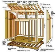 an image of a shed with measurements for the roof and side walls, including wood framing