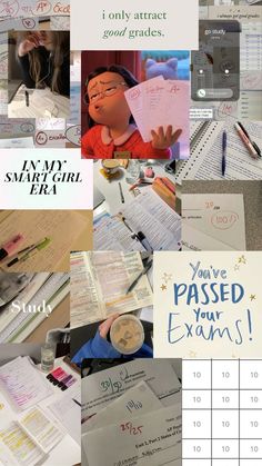 a collage of images with words and pictures on them that say, you're passed your exam