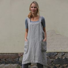 Women's Cotton Linen Apron Long Circumference Home Wear Loose Dresses – Angelfernanda Pinafore Dress, Bare Back Dress, Linen Pinafore Dress, Split Dress Thigh, Linen Pinafore, Floral Dress Casual, Boho Floral Dress, Garden Studio, Home Wear