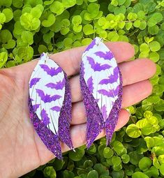 White Bats, Leather Fringe Earrings, Halloween Purple, Bat Earrings, Sparkles Glitter, Halloween Bats, Leather Fringe, Blue Glitter