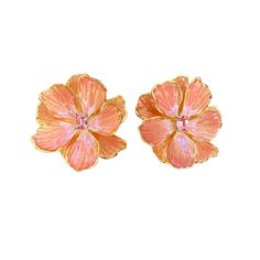 Our bestselling style starts with handcrafted flowers, are hand painted, then finished with a hand set European crystal. No two are alike in this striking style. Please keep your jewelry away from water, harsh chemicals and perfumes Fran Fine, Formal Earrings, European Jewelry, Garden Party Dress, Orange Earrings, Jewelry Lookbook, Jewel Box, Pink Coral, Pink Earrings