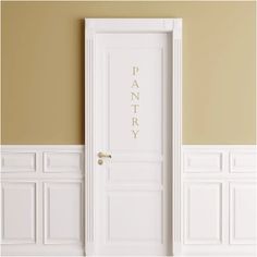 Vertical Style Pantry Door Decal applied to a pretty white door in a neutral color makes finding the kitchen essentials easy! Vertical Pantry, Create A Pantry, Pantry Decal, Simple Door, Door Sticker, Vertical Design, Pantry Door, Door Stickers, Decal Design