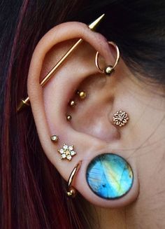 an ear with piercings attached to it