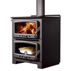 two wood burning stoves sitting side by side