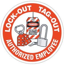 an orange and white sticker with the words lockout tag out authorized employee