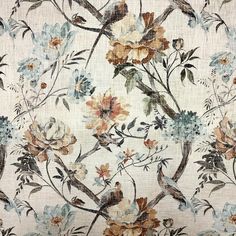 an image of a floral wallpaper with birds and flowers on it's side