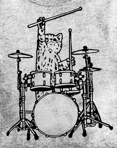 a drawing of a cat playing the drums