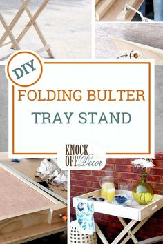 the folding butter tray stand is made from wood and has been used as a side table