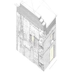 an architectural drawing of a building that is made out of concrete and has two windows