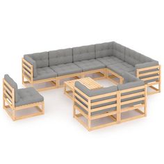 an image of a couch and two chairs set up in the same position on a white background