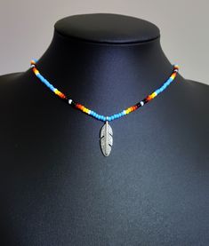 Native american indian style beaded choker, birthday gifts for her, native inspired jewelry (C4) Native american inspired necklace is very flexible and comfortable to wear. The necklace has an extender for an additional length. A wonderful gift  on Christmas, Anniversary, Birthday, Valentine's Day. - Czech glass seed bead (size 8/0) - Lobster claw with 2" extension chain - Nylon cord   - Feather charm (metal alloy) 30x9mm - Combined shipping included  message me for smaller or bigger sizes CUSTO Native American Beadwork, Seed Bead Size, Native Necklace, Native American Beadwork Patterns, Mens Beaded Necklaces, Braided Bracelet Diy, Beaded Jewelry Necklaces, Inspired Necklace, Indian Inspired