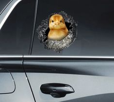 a sticker on the side of a car with an image of a hamster