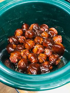 the meatballs are cooked and ready to be eaten in the slow cooker or crock pot