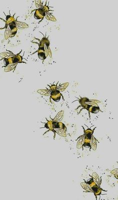 several bees are flying in the air