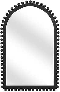 an arched mirror with beaded trim around the edges and sides, on a white background