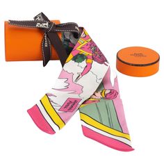 Hermès twilly with a comic pattern in the colors rosé and pink. The comic shows the story of superwoman. The scarf is new and comes with the original box. Comic Pattern, Hermes Twilly, Hermes Box, Bandeaus, Twilly, Color Rosa, Original Box, Cool Art, The Story