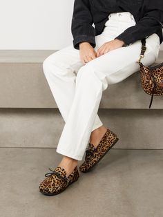 A twist on moccasin styles, Isabel Marant's 'Fitza' loafers are made from leopard-print calf hair. They have classic leather laces and thick whipstitching around the toes. The rubber-crepe soles feel light and flexible. Animal Print Loafers Outfit, Cheetah Shoes Outfit, Leopard Loafers Outfit, Animal Print Shoes Outfit, Leopard Shoes Outfit, Mules Outfit, Closet Shoe, Leopard Print Loafers, Leopard Loafers