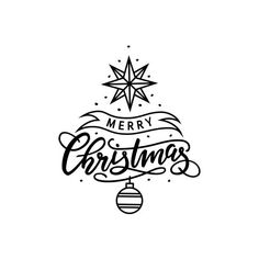 merry christmas lettering with a star on top and an ornament hanging from it