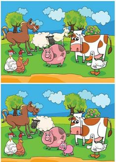 two pictures of farm animals in the grass