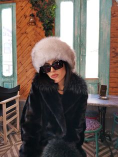 Natural Blue Fox Fur Hat With Leather Top | Women Real Fox Fur Mongolian Style Hat  | Winter Fur Hat For Woman | Genuine Fur Gift for Her ➤ Beautifully soft and comfy Hat. ➤ Exclusive 100% hand made design by GOUDISSfurs Atelier in Kastoria, Greeece ➤ Made of natural Blue Fox Fur. ➤ Natural Blue Fox  Color. Cocoon yourself in luxury with this handmade product of this season, softest shrugs and stoles. ✈ FREE Worldwide delivery with tracking number! ✒️ 100% Guaranteed Quality! 📏 Dimensions: ↔ On Fur Coat And Hat, Russian Fur Hat Outfit, Russian Hat Outfit, Russian Winter Outfit, Leather Tops Women, Luxury Winter Hats With Faux Fur Lining, Fur Hat Outfit, Fur Hat Woman, Luxury Winter Hat With Faux Fur Lining