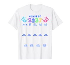 a white t - shirt with the words class of 2013 and hand prints on it