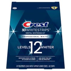 Want to whiten your teeth at home? Crest 3DWhitestrips Professional White is designed to whiten like a professional-level teeth whitening treatment at-home. The Advanced Seal Technology's comfortable, no-slip grip means the strips stay put until you take them off, allowing you to talk and even drink water while whitening your teeth. Made by the #1 dentist-recommended at-home teeth whitening brand, Crest 3DWhitestrips Professional White will give you a noticeably whiter smile, 100% guaranteed. Th Crest White Strips, Crest 3d White, Teeth Whitening Strips, Tooth Sensitivity, Stained Teeth, Whitening Kit, Teeth Whitening Kit, Whitening Toothpaste, Sensitive Teeth