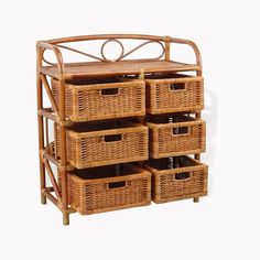 three wicker baskets stacked on top of each other in front of a white background