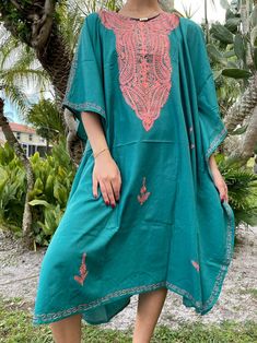 Womens Kaftan Midi Dresses Vintage Teal Blue FIREWORKS | Etsy Hippy Fashion, Blue Fireworks, Travel Dress, Urban City, Caftan Dress