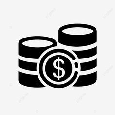 stacks of coins with a dollar sign on top, black and white, icon png and psd