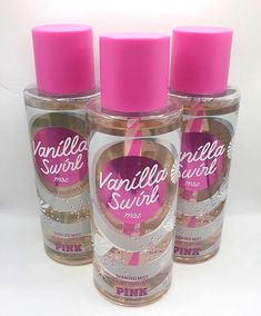 BRAND NEW VICTORIA'S SECRET  PINK  VANILLA SWIRL   BODY MIST - 7.9 fl oz (without box) EACH SET OF 3 LIMITED EDITION Description Juicy, candy-coated scents kick off the sweetest season. This limited-edition mist empowers, never overpowers.   Smells like warm vanilla, sugar-coated petals and fresh snow.  Fragrance style: Gourmand Vanilla with Whipped Vanilla, Sugar Crystals and Snowy Petals. Pink Vanilla, Pink Perfume, Sugar Crystals, Perfume Scents, Body Care Routine, Vanilla Sugar, Womens Fragrances, Body Mist, Women Fragrance