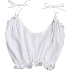 Cropped Ruffled Hem Tied Cami Top ($13) ❤ liked on Polyvore featuring tops, white tank tops, white cami, cami crop top, tie-dye tank tops and cami tank White Camisole Top, Cropped White Shirt, Cami Outfit, Blusas Top, White Crop Tank, White Crop Top Tank, Cut Clothes, Look Formal, White Cami