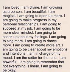 a poem written in black and white with the words i am loved, i am divine, i am growing as a person